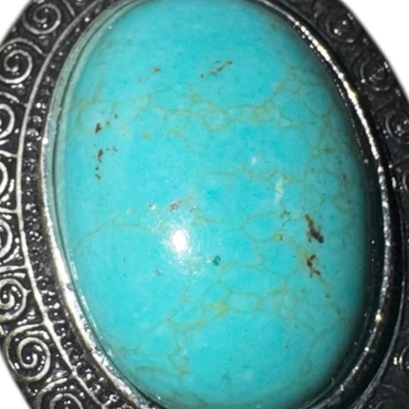 VINTAGE Turquoise Silver Toned Spiral Oval Ring - Picture 3 of 4
